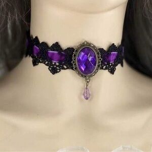 Goth Purple and Black Lace Choker Necklace